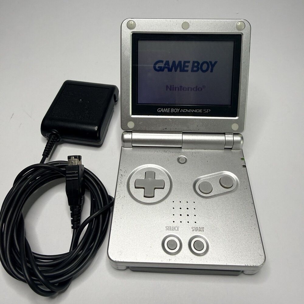 Nintendo Game Boy Advance SP Silver Console Bundle | Charger + Texas Hold ‘Em